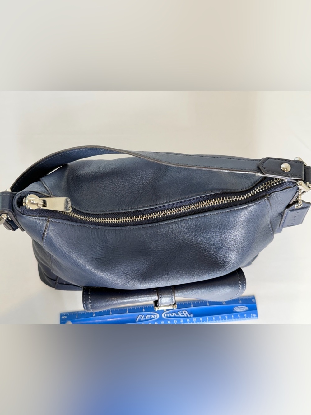 Coach Navy Leather Small Crossbody with Zip Trim - Picture 4 of 11